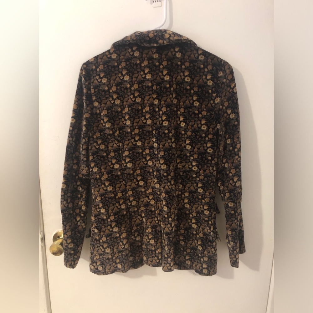 Vintage 70s Black Velvet Blazer Brown Dark Floral Jacquard Boho whimsigoth fall - Picture 6 of 9